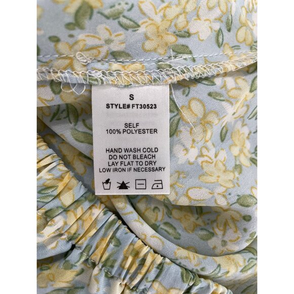 Calista Margo Blouse Size Small Floral Crop Button Up Tie Front Blue Yellow NEW - Picture 7 of 10